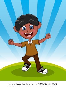 Boy Jump - Dancing with background Cartoon vector illustration