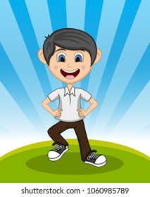 Boy Jump - Dancing with background Cartoon vector illustration