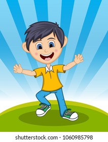 Boy Jump - Dancing with background Cartoon vector illustration