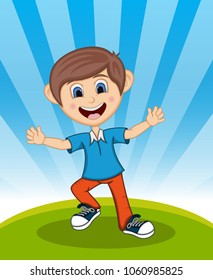 Boy Jump - Dancing with background Cartoon vector illustration