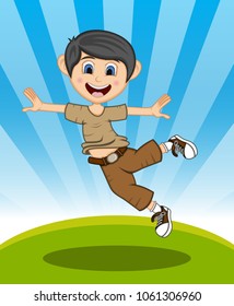 Boy Jump - Dancing with background Cartoon vector illustration