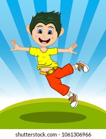 Boy Jump - Dancing with background Cartoon vector illustration