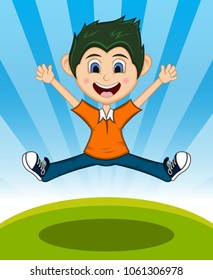 Boy Jump - Dancing with background Cartoon vector illustration