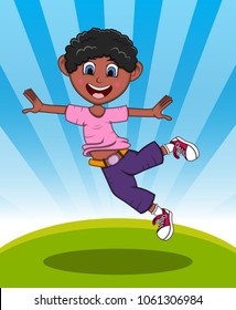 Boy Jump - Dancing with background Cartoon vector illustration
