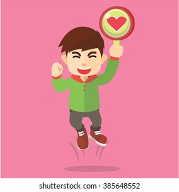 Boy jump love sign