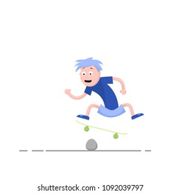 A boy jump over on Skateboard. Cartoon character