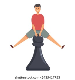 Boy jump over pawn icon cartoon vector. Strategy thinking. Winner strategy