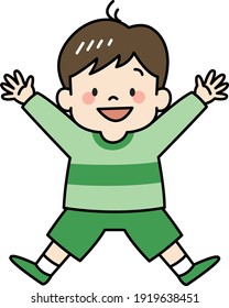Boy jumping in air with joy