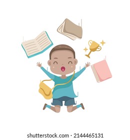 boy jumping floating book vector