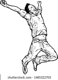 A boy jumping for joy. Hand drawn vector illustration. 