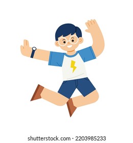 A boy jumping on the background. Vector illustration.