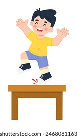 Boy jumping on the table vector illustration