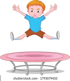 Niño saltando sobre el arte vectorial y la ilustración de la caricatura trampolina