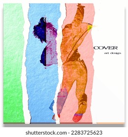 El chico salta y el papel y la textura sobre fondo blanco. diseño de arte de portada