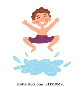 Boy Jumping Pool Children Play On Stock Vector (Royalty Free) 2119106198