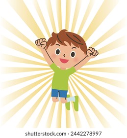 A boy jumping in a pose of trying his best
