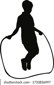 a boy jumping rope, silhouette vector