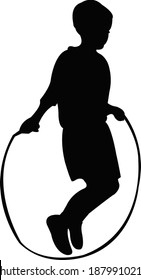 A Boy Jumping Rope, Silhouette Vector