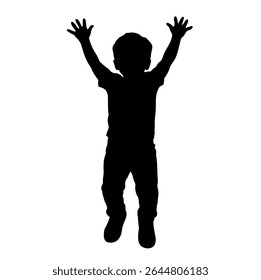 Boy jumping silhouette, happy children jumping, running isolated on white background