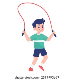 a boy is jumping with a skipping rope