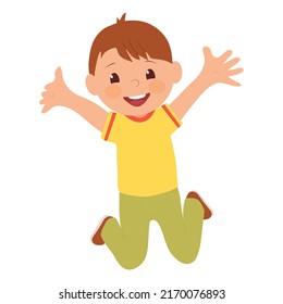 A boy are jumping. Summer recreation. Vector flat illustration.