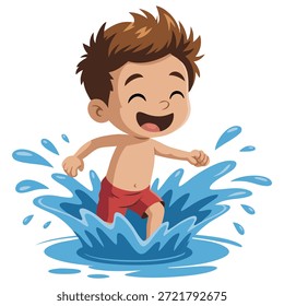 Niño saltando y nadando en un gráfico de Vector de piscina
