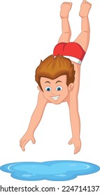 boy jumps into the swimming pool