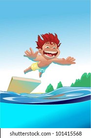 boy jumps into the water