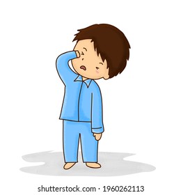 Boy just wake up from sleeping hand drawing vector.