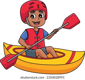 Boy Kayaking Cartoon Colored Clipart Illustration