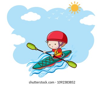 A Boy Kayaking on Sunny Day illustration