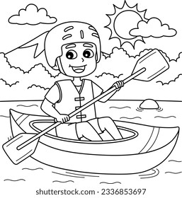 Boy Kayaking Summer Coloring Page for Kids