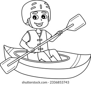 Boy Kayaking Summer Isolated Coloring Page 