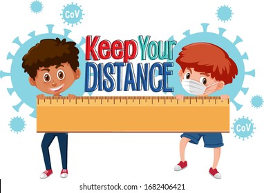 Boy keep distance to avoid coronavirus illustration