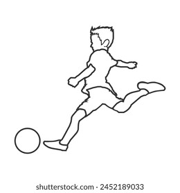 boy kick ball simple outline design