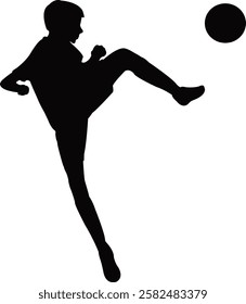 a boy kicking the ball, silhouette vector