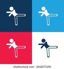 Boy Kicking With Left Leg blue and red four color minimal icon set
