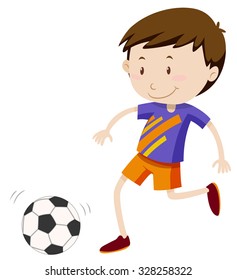 Boy Kicking Soccer Ball Illustration