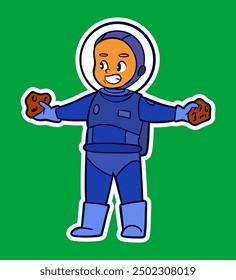 Boy Kid Astronaut Doodle Sticker Illustration