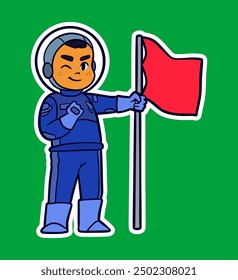 Boy Kid Astronaut Doodle Sticker Illustration