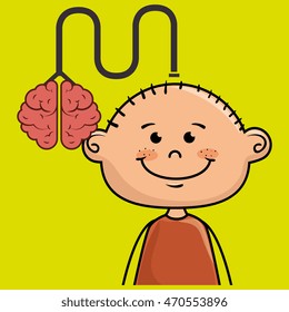 boy kid brain cable idea vector illustration graphic