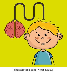 boy kid brain cable idea vector illustration graphic