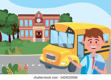 Boy kid and bus school design
