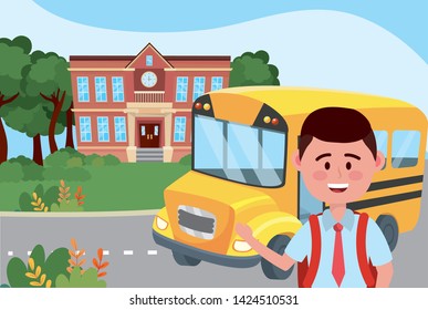 Boy kid and bus school design
