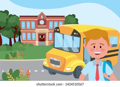 Boy kid and bus school design