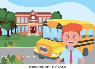 Boy kid and bus school design