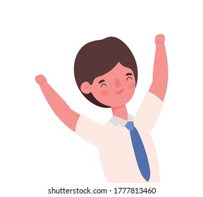 Boy kid cartoon with uniform and arms up design, Back to school education class lesson theme Vector illustration