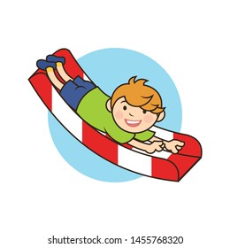 Boy kid character on a childrens slide