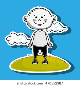 boy kid cloud meadow icon vector illustration graphic