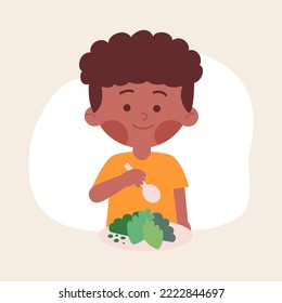 Boy kid eating healthy vegetables 